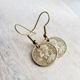 French Woman's Profile Brass Earrings