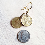 French Woman's Profile Brass Earrings