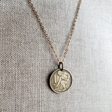 Vintage Czechoslovakia 1 Koruna Coin Necklace, Gardener, Farmer, Woman
