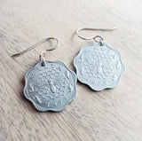 Malta Honeybee Scalloped Coin Earrings, Sterling Silver