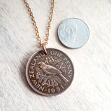 1951 New Zealand One Penny Vintage Coin Necklace