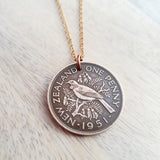 1951 New Zealand One Penny Vintage Coin Necklace