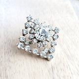 Vintage Rhinestone Brooch Pin - Diamond Design and Circle