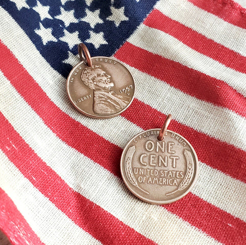 Lucky Wheat Penny Charm, Vintage U.S. One Cent Coin
