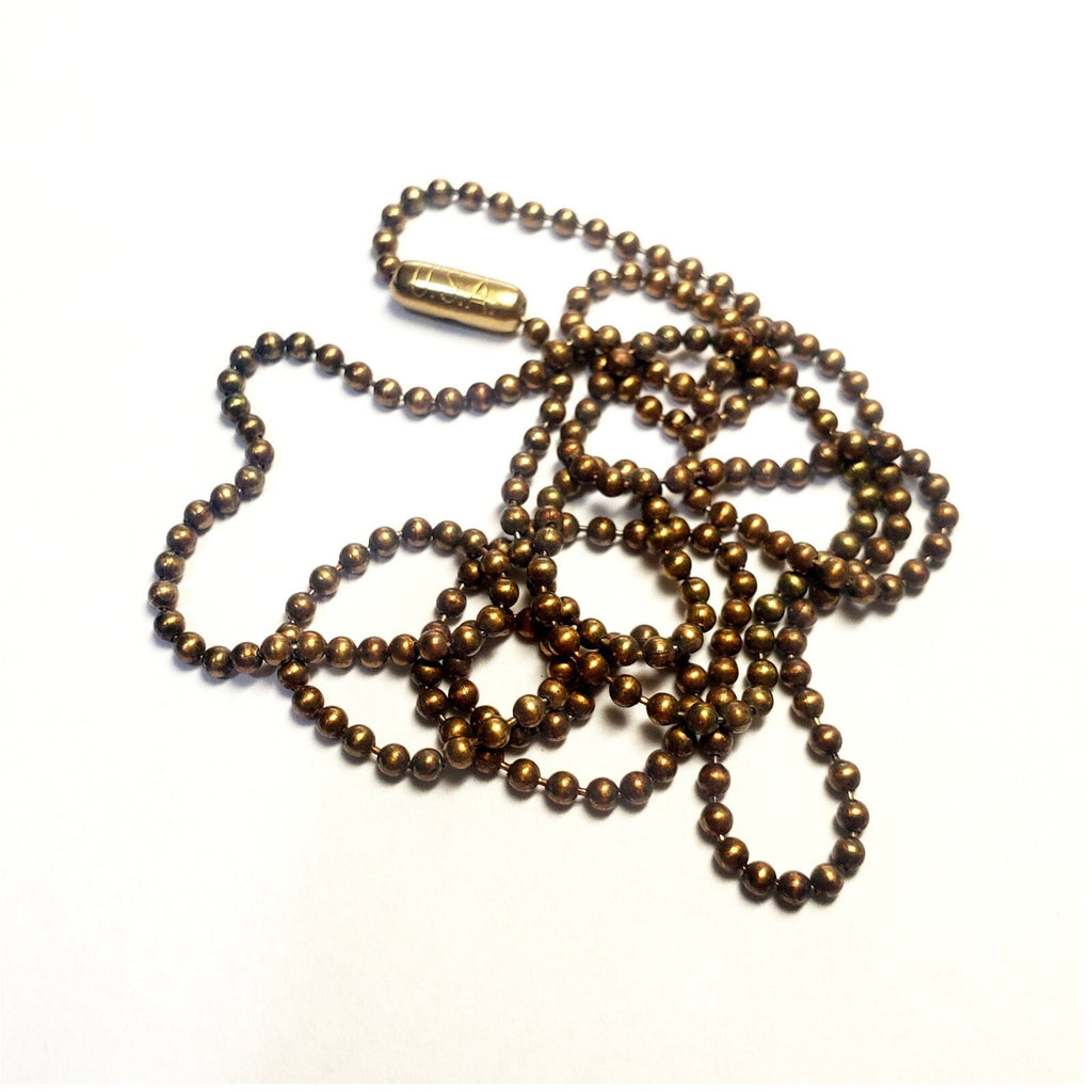 Antiqued Rustic Solid Brass Bead Ball Chain, Made in USA, Choose Length