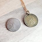 Vintage Czechoslovakia 1 Koruna Coin Necklace, Gardener, Farmer, Woman