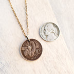 Vintage Italy Honeybee Coin Necklace, 10 Centesimi, Copper + Brass