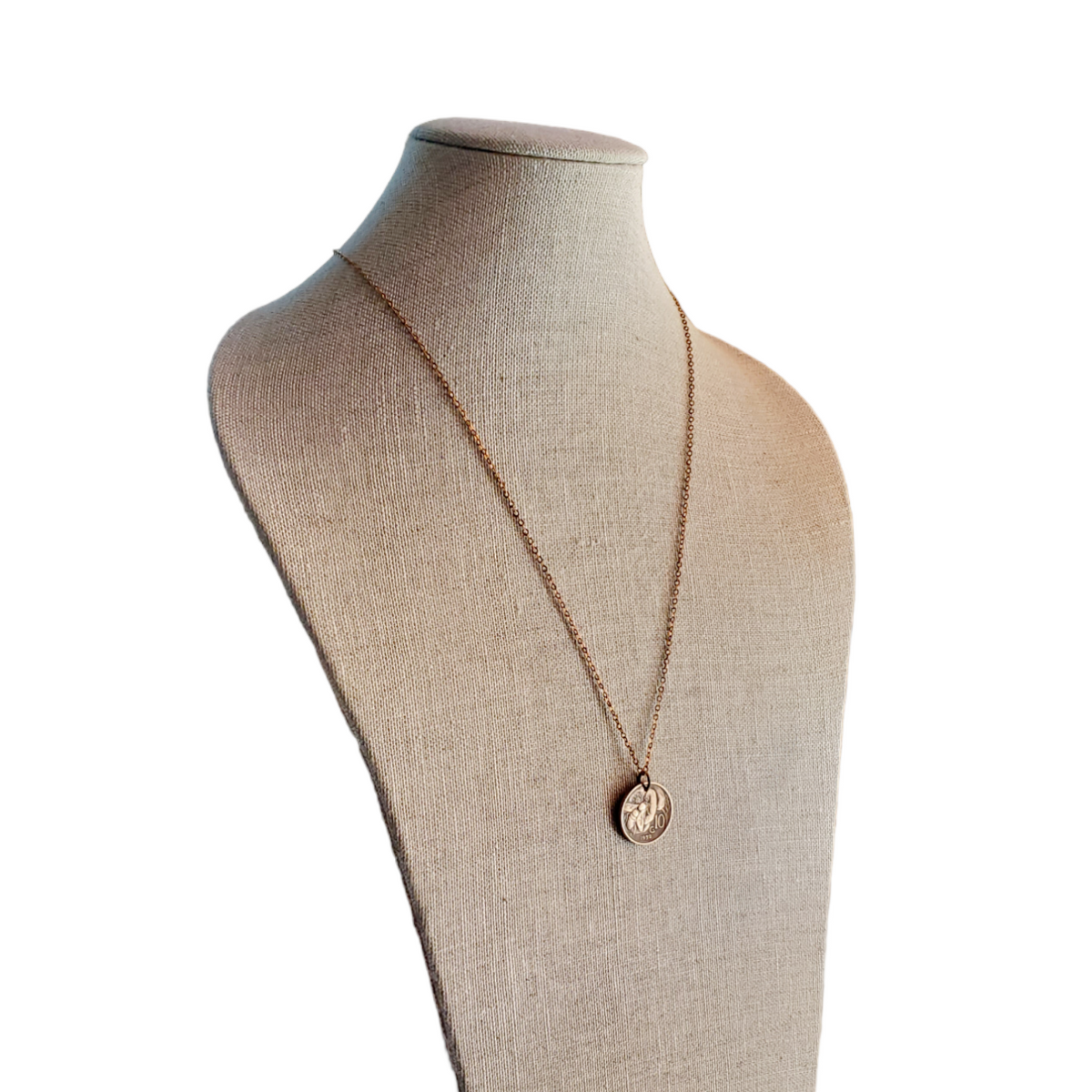 Vintage Italy Honeybee Coin Necklace, 10 Centesimi, Copper + Brass