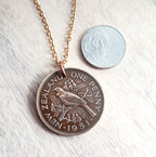 1951 New Zealand One Penny Vintage Coin Necklace