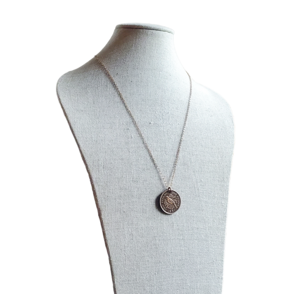 1951 New Zealand One Penny Vintage Coin Necklace