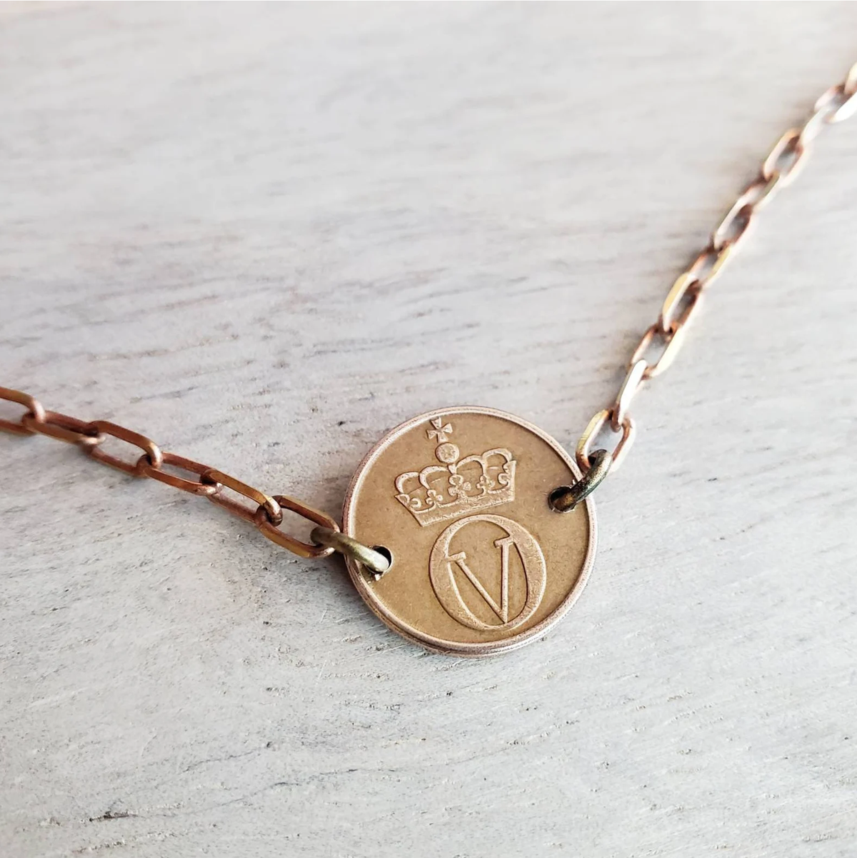 Norway Squirrel Coin Bracelet, Copper, Brass Cable Chain