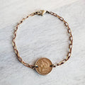 Norway Squirrel Coin Bracelet, Copper, Brass Cable Chain