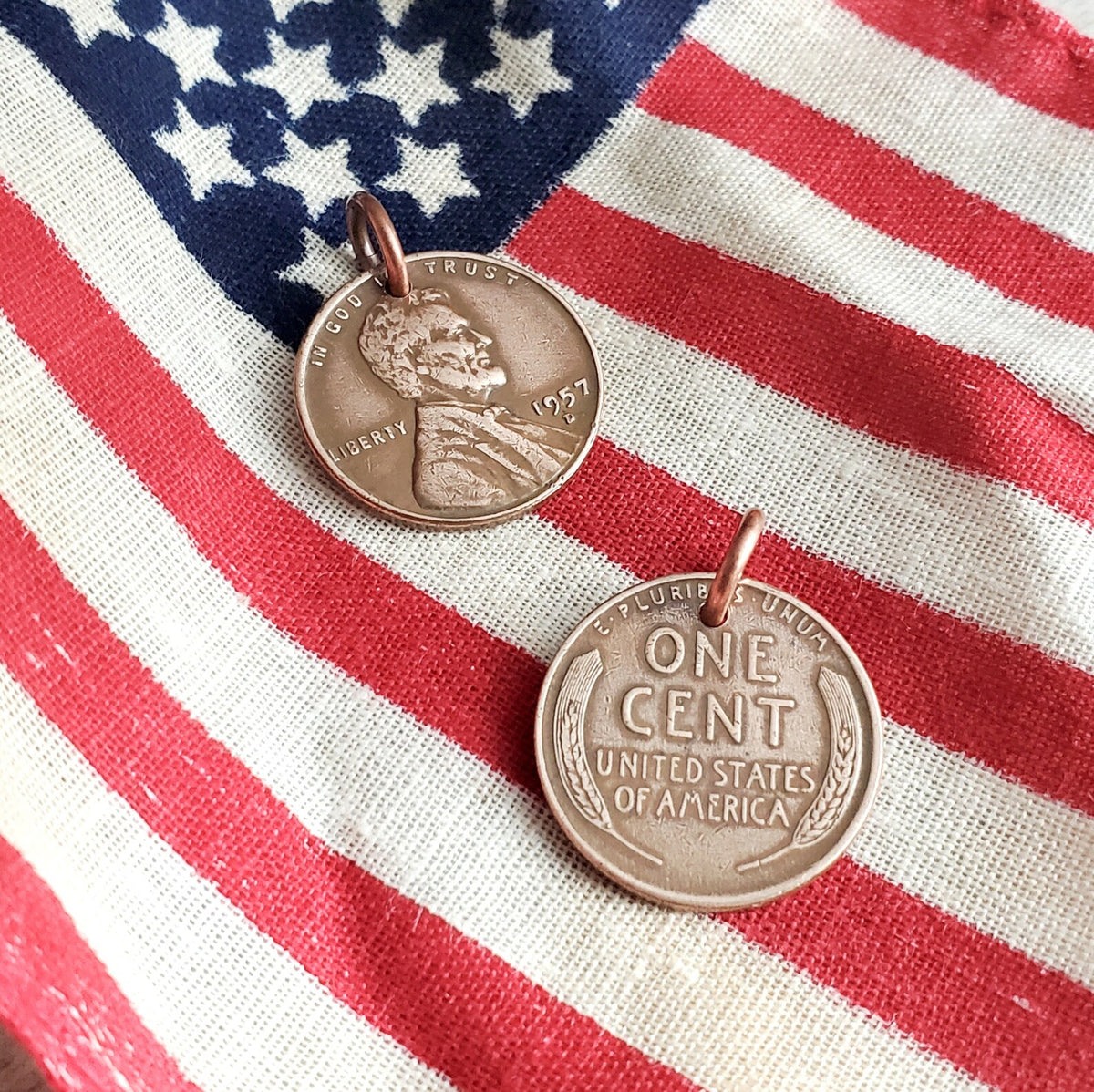 Lucky Wheat Penny Charm, Vintage U.S. One Cent Coin