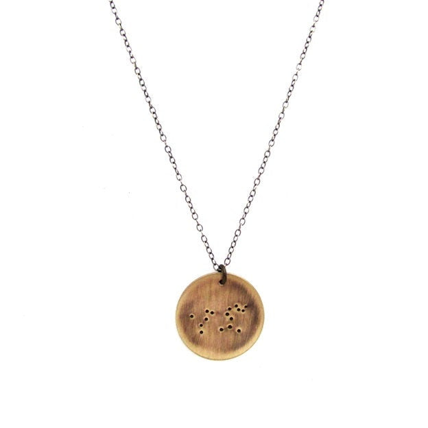 Leo Constellation Necklace, Zodiac Sign Charm, Bronze, Brass, Hand Stamped, Rugged Brushed Pendant