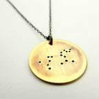 Leo Constellation Necklace, Zodiac Sign Charm, Bronze, Brass, Hand Stamped, Rugged Brushed Pendant
