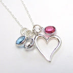 Mothers Silver Heart Necklace with Crystal Birthstones, 925 Sterling Silver Pendant and Chain, by E. Ria Designs