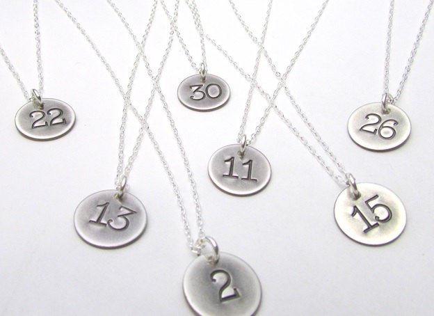 Silver Number Necklace | Jersey Number Silver Charm | Rustic Charm Necklace | Vintage Style Hand Stamped Jewelry by E. Ria Designs