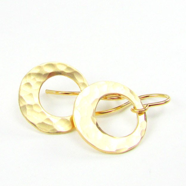 Hammered Gold Washer Earrings | Hammered Gold Earrings | 14K Gold Filled Earrings | Gold Circle Earrings | Off Center Gold Washer Earrings