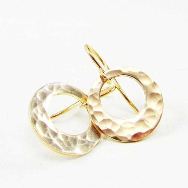 Hammered Gold Washer Earrings | Hammered Gold Earrings | 14K Gold Filled Earrings | Gold Circle Earrings | Off Center Gold Washer Earrings