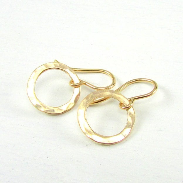 Hammered Gold Earrings | Gold Earrings | 14K Gold Filled Earrings | Hammered Gold Circle Earrings | Gold Washer Earrings | Gold Ring Earring