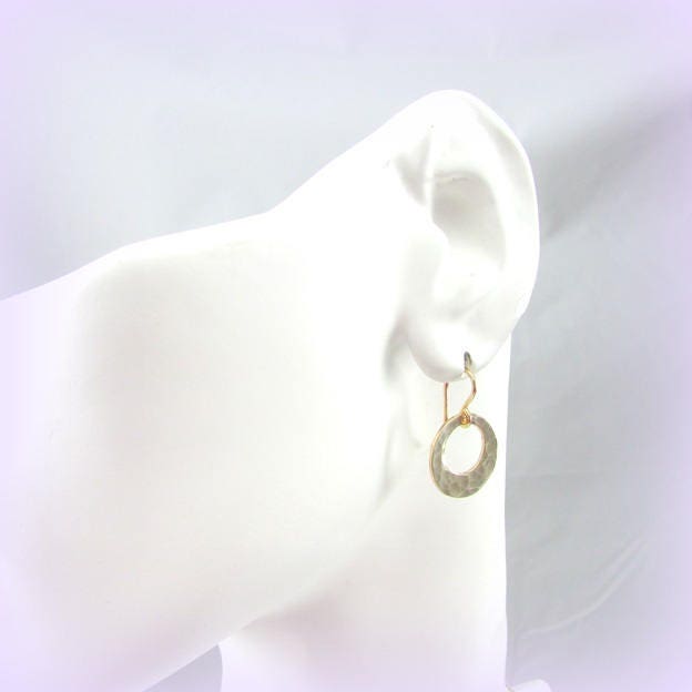 Hammered Gold Washer Earrings | Hammered Gold Earrings | 14K Gold Filled Earrings | Gold Circle Earrings | Off Center Gold Washer Earrings