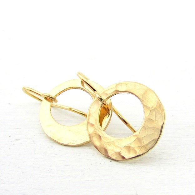 Hammered Gold Washer Earrings | Hammered Gold Earrings | 14K Gold Filled Earrings | Gold Circle Earrings | Off Center Gold Washer Earrings