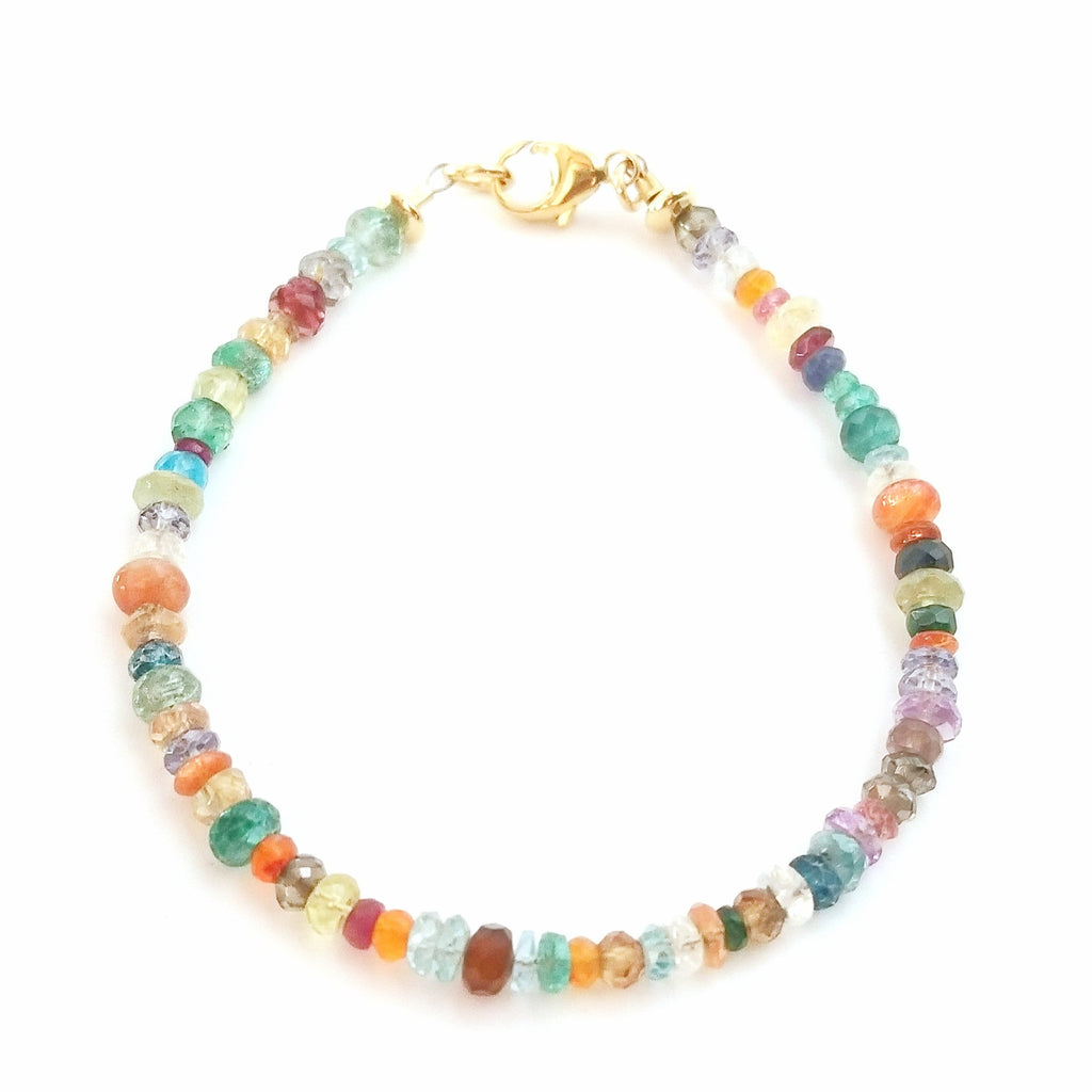 Gemstone Mixed Color Bracelet | Casual Beach Style Jewelry | Carnelian, Topaz, Quartz, Apatite, Garnet, Amethyst 14K Gold Fill Lobster Clasp