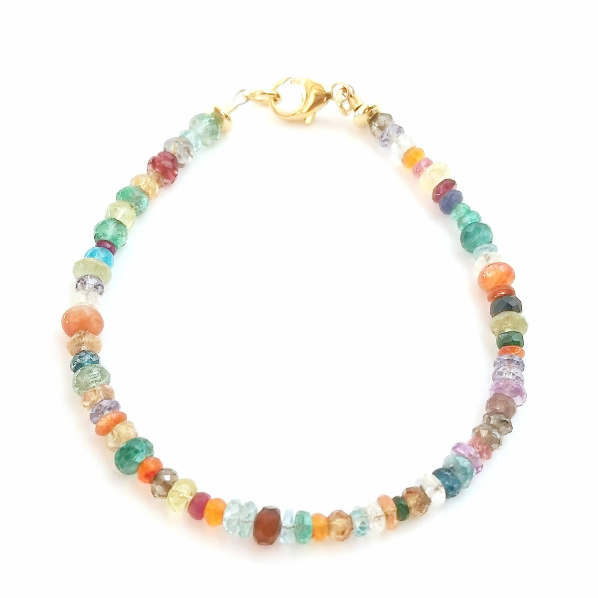 Gemstone Mixed Color Bracelet | Casual Beach Style Jewelry | Carnelian, Topaz, Quartz, Apatite, Garnet, Amethyst 14K Gold Fill Lobster Clasp