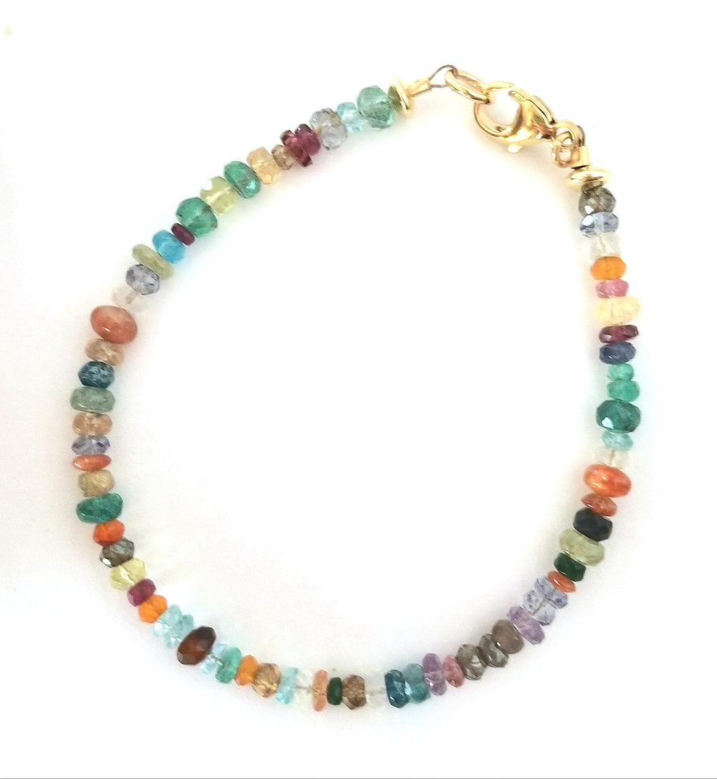 Gemstone Mixed Color Bracelet | Casual Beach Style Jewelry | Carnelian, Topaz, Quartz, Apatite, Garnet, Amethyst 14K Gold Fill Lobster Clasp