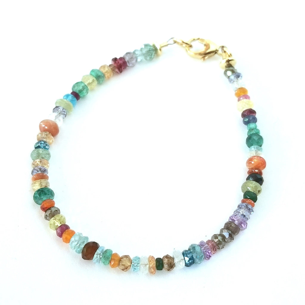 Gemstone Mixed Color Bracelet | Casual Beach Style Jewelry | Carnelian, Topaz, Quartz, Apatite, Garnet, Amethyst 14K Gold Fill Lobster Clasp