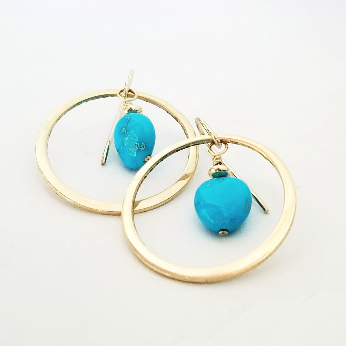 Sleeping Beauty Turquoise Nugget Earrings | 14K Gold Filled Hoops | French Ear Wires | Gold & Turquoise Jewelry | Gift for Girlfriend