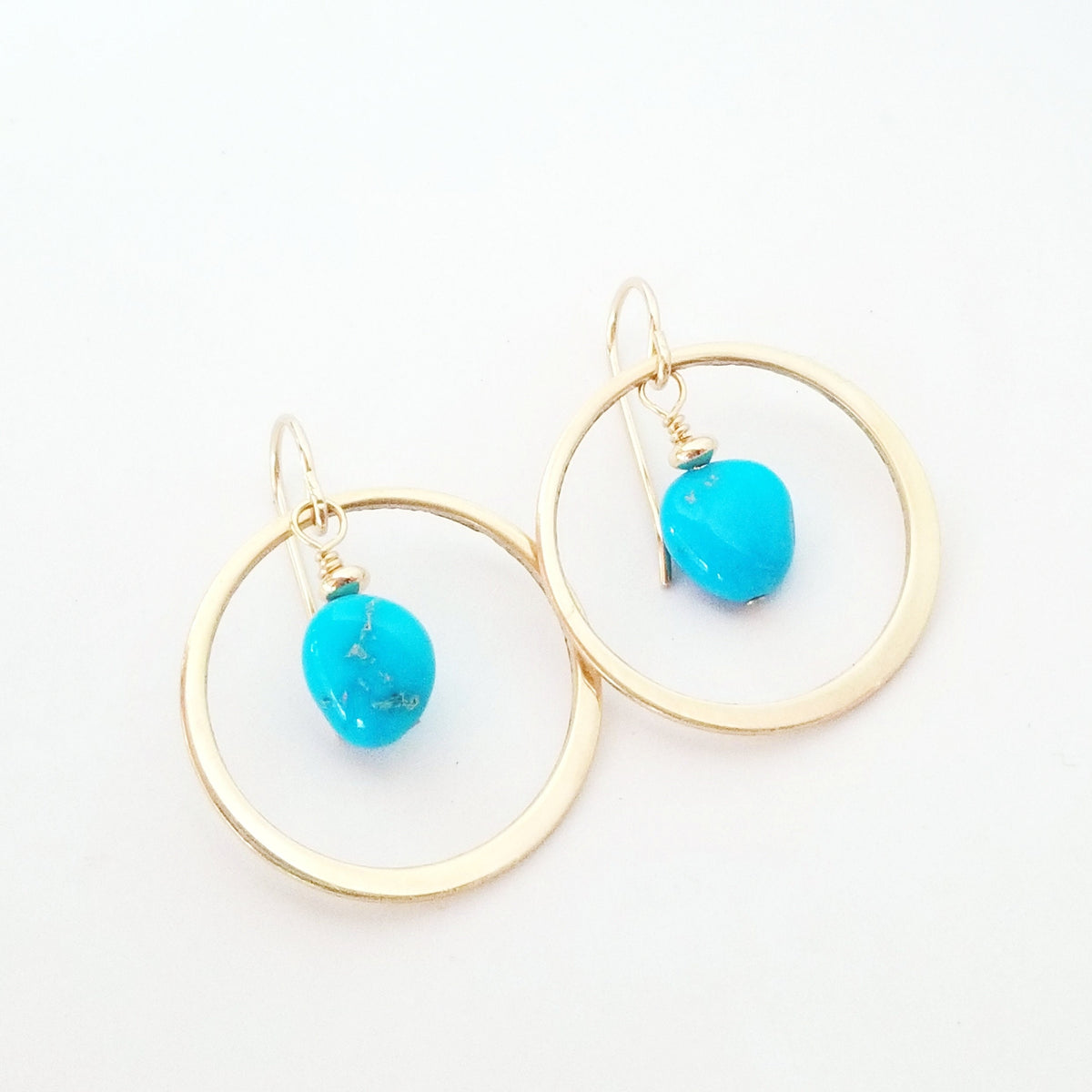 Sleeping Beauty Turquoise Nugget Earrings | 14K Gold Filled Hoops | French Ear Wires | Gold & Turquoise Jewelry | Gift for Girlfriend