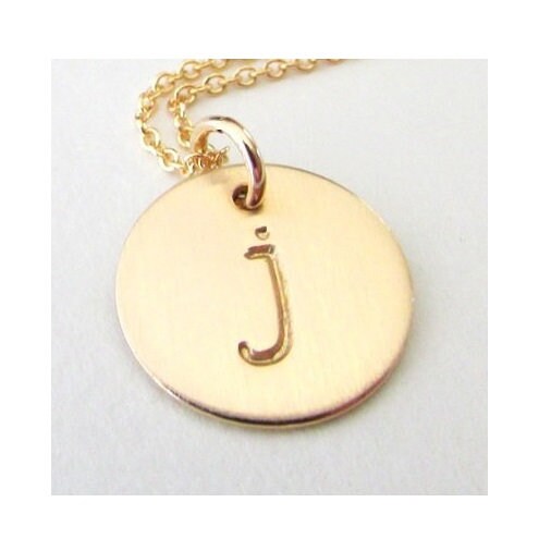 Gold Letter Charm | Half Inch Hand Stamped Initial Pendant | Uppercase | Lowercase | 14K Gold Filled Custom Jewelry E. Ria Designs