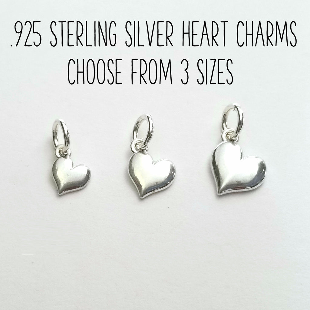 Puffy Silver Heart Charm, .925 Sterling Silver 3D Heart For Bracelet or Necklace, Add On for Custom Personalized Jewelry