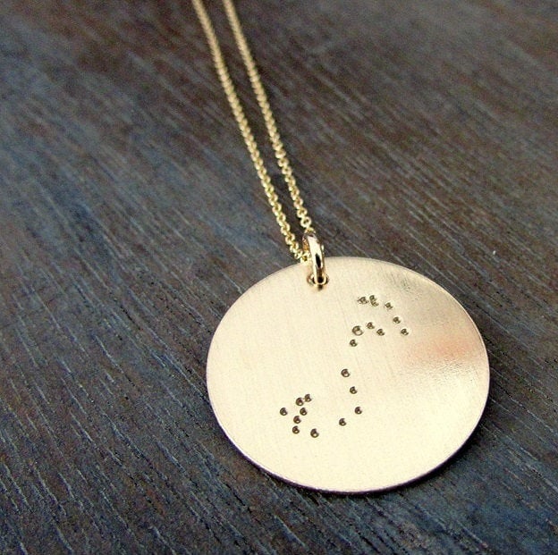 14K Gold Filled Zodiac Constellation Necklace | Brushed Finish Hand Stamped Charm | Choose Your Constellation | Zodiac Birthday Gift
