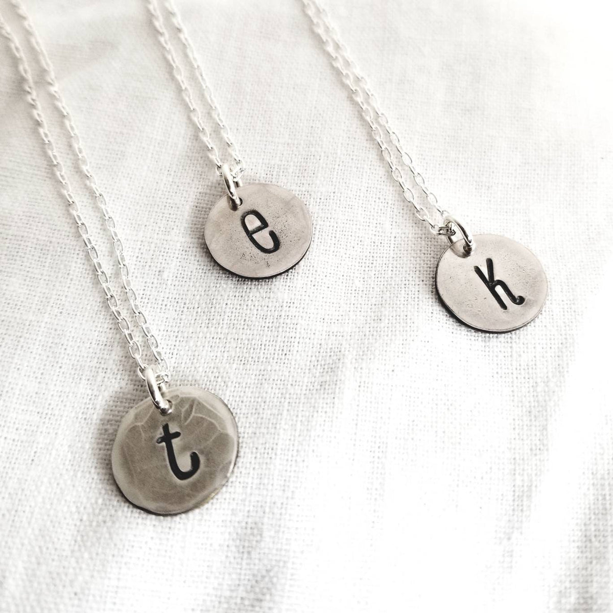Rugged Sterling Silver Letter Charm Necklace, Mixed Font, Custom Made Sterling Silver Charm, Hand Stamped, Artisan Made by Eriadesigns