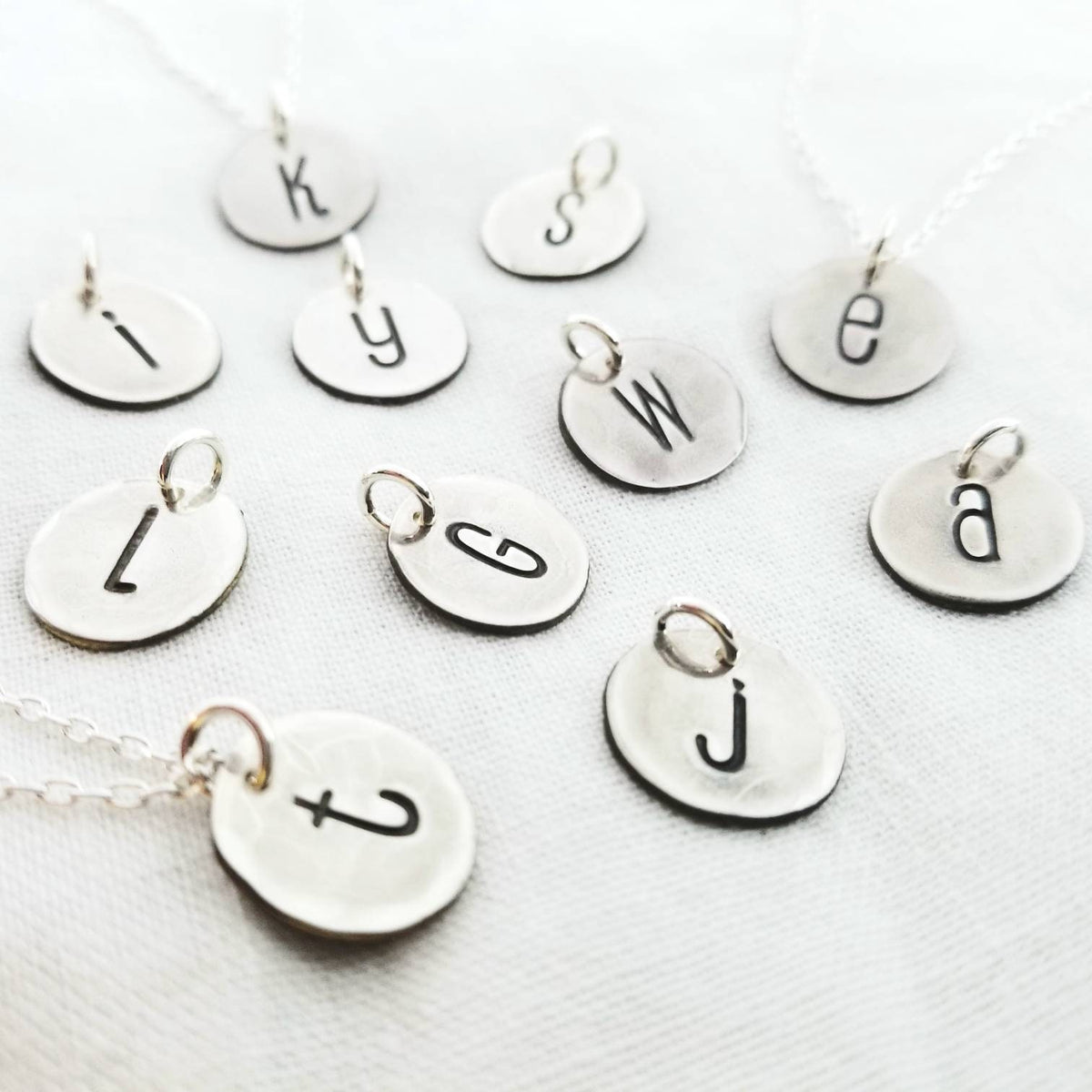 Rugged Sterling Silver Letter Charm Necklace, Mixed Font, Custom Made Sterling Silver Charm, Hand Stamped, Artisan Made by Eriadesigns