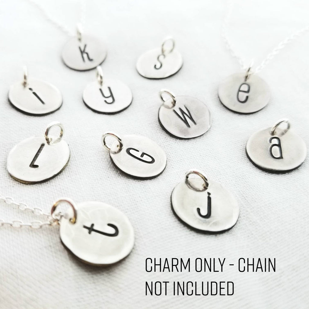 Rustic Sterling Silver Letter Charm, Antiqued Hand Stamped Initial Pendant, Lowercase Letter Jewelry Hand Stamped by E. Ria Designs
