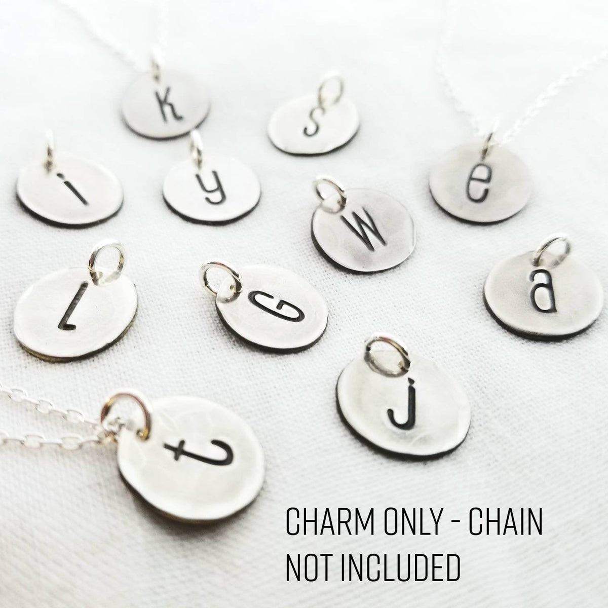 Rustic Sterling Silver Letter Charm, Antiqued Hand Stamped Initial Pendant, Lowercase Letter Jewelry Hand Stamped by E. Ria Designs