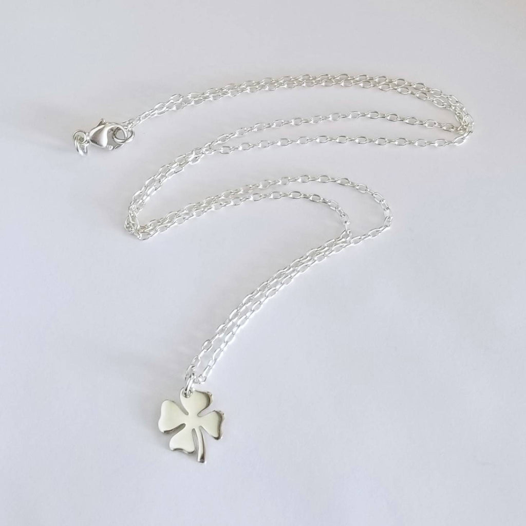 Silver Shamrock Necklace, .925 Sterling Four Leaf Clover Pendant, St. Patrick's Day Gift, Irish Jewelry, Lucky Charm by E. Ria Designs