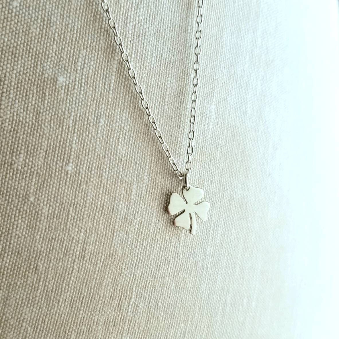 Silver Shamrock Necklace, .925 Sterling Four Leaf Clover Pendant, St. Patrick's Day Gift, Irish Jewelry, Lucky Charm by E. Ria Designs
