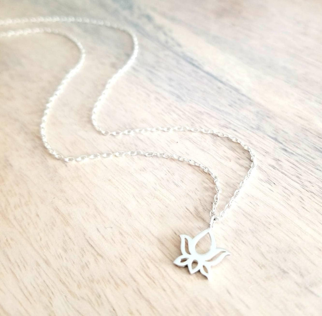 Lotus Necklace Sterling Silver Necklace .925 Flower Charm Jewelry Gift for Yoga Instructor Birthday Gift for Wife, Girlfriend E. Ria Designs