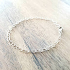 Sterling Silver Charm Bracelet, Delicate Oval Links, Lobster Clasp, Add Personalized Charms, Handcrafted Jewelry by E. Ria Designs