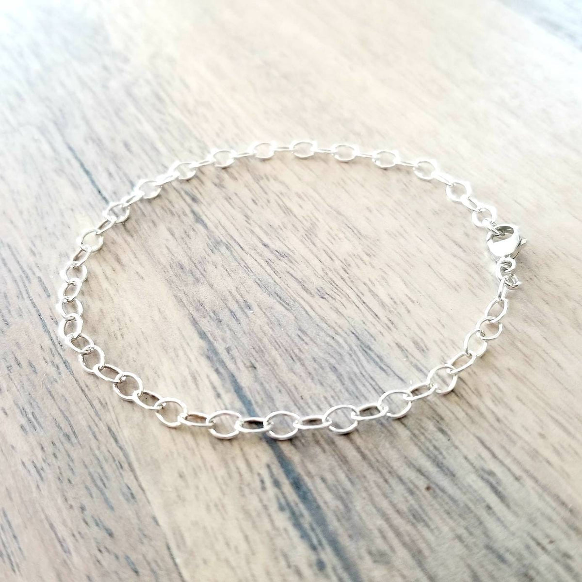 Sterling Silver Charm Bracelet, Delicate Oval Links, Lobster Clasp, Add Personalized Charms, Handcrafted Jewelry by E. Ria Designs