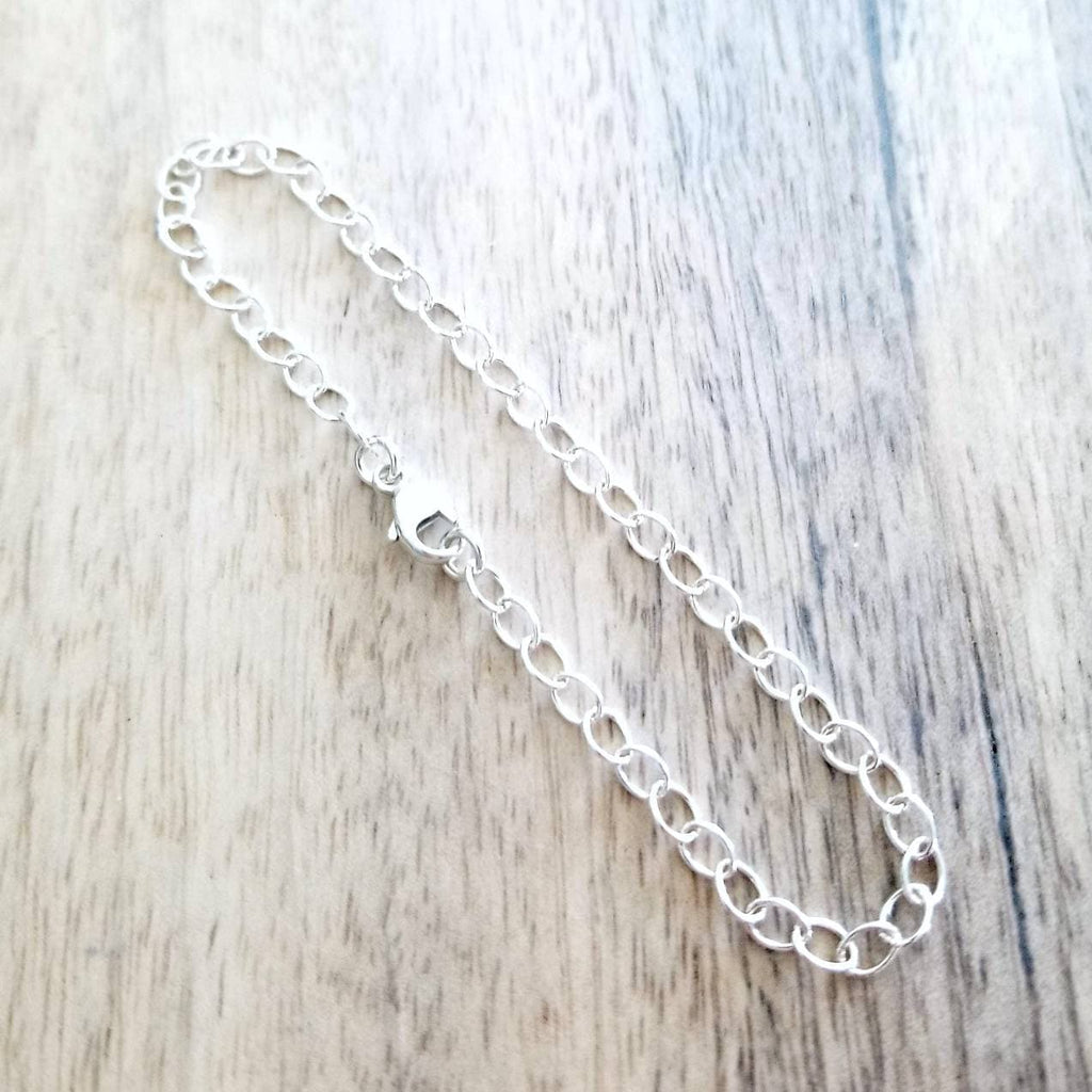 Sterling Silver Charm Bracelet, Delicate Oval Links, Lobster Clasp, Add Personalized Charms, Handcrafted Jewelry by E. Ria Designs