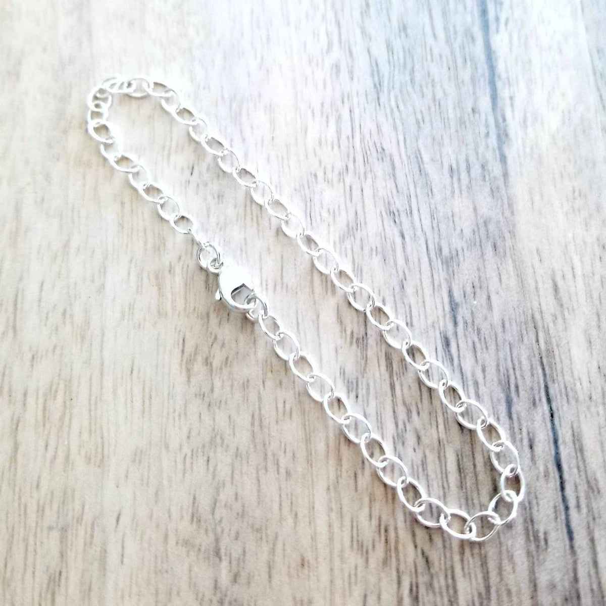 Sterling Silver Charm Bracelet, Delicate Oval Links, Lobster Clasp, Add Personalized Charms, Handcrafted Jewelry by E. Ria Designs