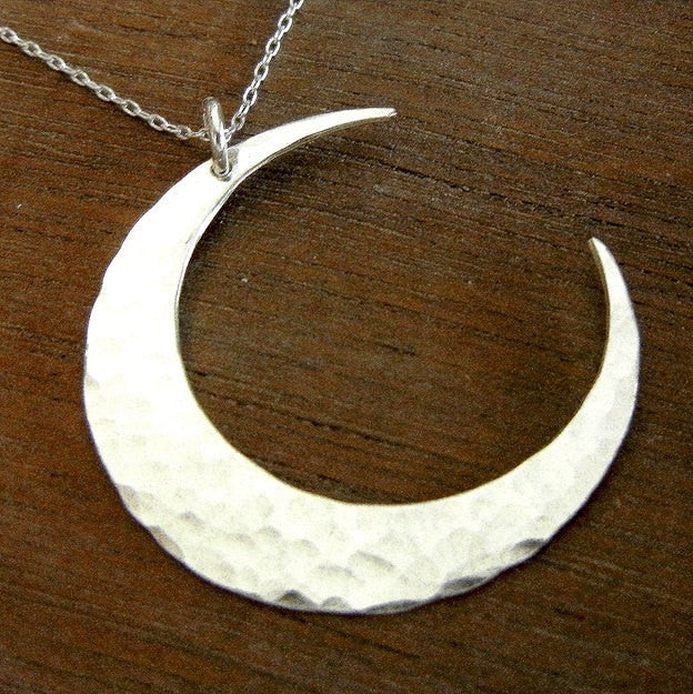 Moon Necklace | Crescent Moon Necklace | Sterling Silver Hammered Necklace | Brushed Silver Moon Necklace | Crescent Pendant | E Ria Designs