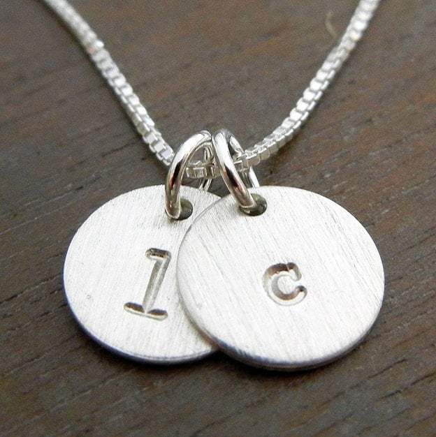 Two Charm Initial Necklace, Hand Stamped Sterling Silver Lowercase JENNA DUO Necklace by E. Ria Designs