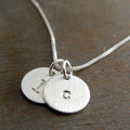 Two Charm Initial Necklace, Hand Stamped Sterling Silver Lowercase JENNA DUO Necklace by E. Ria Designs
