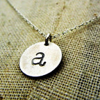 Rustic Oxidized Lowercase Initial Necklace, Hand Stamped Artisan Made Charm, Choose Your Finish E. Ria Designs